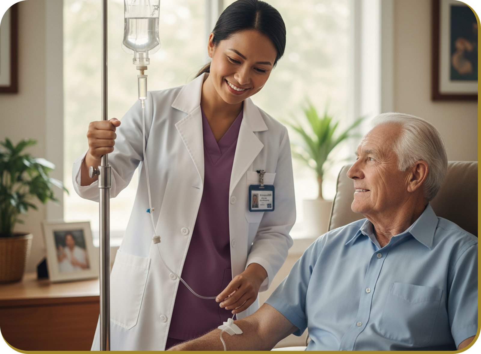 Compassionate home care expert assisting with IV Therapy and Chronic illness management